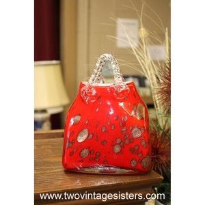 Hand Blown Red Glass Purse Gold Fleck Cheetah Print